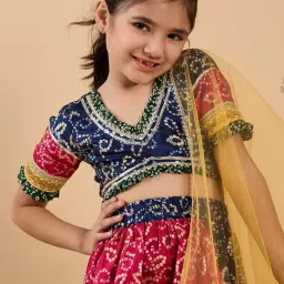 Pspeaches Girls Navy & Magenta Regular Fit Printed Lehenga Choli image 4