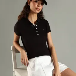 TOMMY HILFIGER Pvh Black Solid Slim Fit Cotton Polo T-Shirt image 5