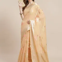 Banarasi Silk Works Beige Woven Saree with Blouse-picture-22