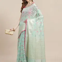 Banarasi Silk Works SeaGreen Woven Saree with Blouse-picture-48