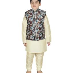 SG Yuvraj Kids White & Cream Floral Print Full Sleeves Kurta Set-picture-37
