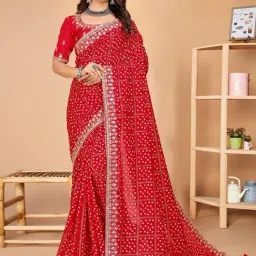 Saree Mall Red Embellished Sarees With Unstitched Blouse-image-44