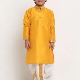 Benstoke Kids Yellow & White Regular Fit Full Sleeves Kurta Set-picture-2