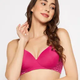 Clovia Dark Pink Lace Full Coverage Non-Wired T-Shirt Bra-picture-18