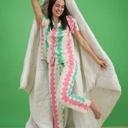 Sweet Dreams Women Printed Front Open Pyjama Set image 4