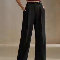 Chemistry Women Solid Relaxed Straight Leg Baggy High-Rise Casual Wide Leg-picture-16