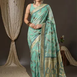 Saree Mall Green Cotton Woven Saree With Unstitched Blouse-image-94