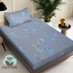 Klotthe Blue 400 TC Cotton Single Elastic Book Fold Bedsheet with Pillow Cover-image-46