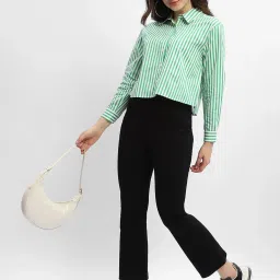 MADAME Green & White Cotton Striped Shirt image 4