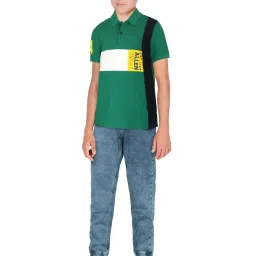 Allen Solly Junior Green & White Color Block Polo T-Shirt image 4