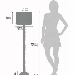 Homesake Rustic Wood Floor Lamp Grey Fabric Shade with Candlestick Design & Accents image 4