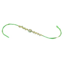 NVR Green Artificial Beads Round Shape Thread Rakhi with Roli Chawal Chandan & Mishri image 3