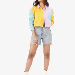 The Souled Store Multicolor Color-Block Crop Shirt image 4