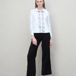 Iconic White Chain Motif Collared Neck Placement Print Shirt image 4