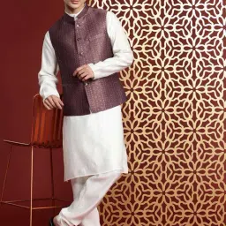 Manq Purple Slim Fit Self Pattern Nehru Jacket-picture-11