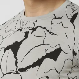 Van Heusen Grey Cotton Slim Fit Printed T-Shirt image 4