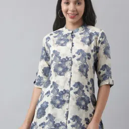 Divena Cream Cotton Floral Print Tunic-image-15