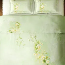 Spaces Cotton Green Floral 180 TC Double Size Bedsheet with 2 Pillow Covers image 2
