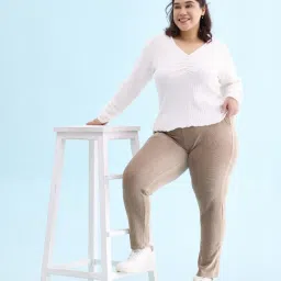 Go Colors! Brown Textured Pattern Corduroy Treggings image 4