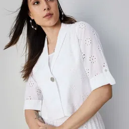 Code by Lifestyle Off-White Cotton Self Pattern Shrug image 4