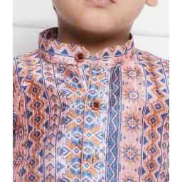 AJ Dezines Kids Peach & Blue Printed Full Sleeves Kurta with Pyjamas image 4