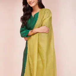 Fabindia Lime Green Woven Pattern Dupatta image 4