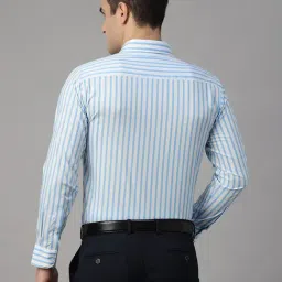 Hancock White & Blue Cotton Slim Fit Striped Shirt image 2