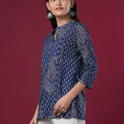 Fashor Blue Pure Cotton Printed Kurti image 4