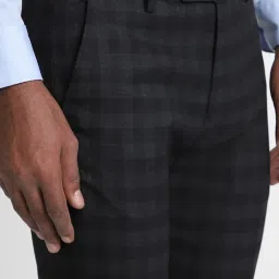 Peter England Black Slim Fit Checks Trousers image 4