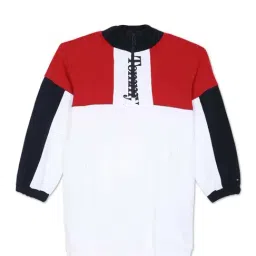 Tommy Hilfiger Kids Red & White Cotton Color Block Full Sleeves Dress-image-4