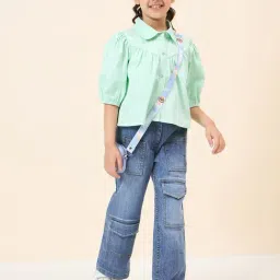 StyloBug Girls Blue Cotton Regular Fit Jeans image 5