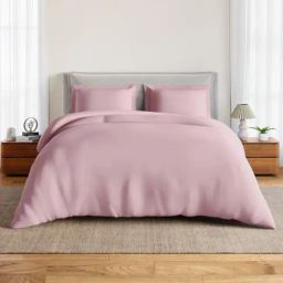 Spaces Cotton Pink/Blush Solid 170 TC Double Size Bedsheet with 2 Pillow Covers-picture-35