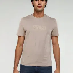 celio Celio* Beige Straight Fit Self Pattern T-Shirt-picture-30