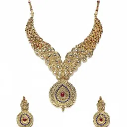 Zaveri Pearls Blue Pink Stones Embellished Antique Necklace & Earring Set-image-6