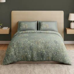 Spaces Cotton Green Floral 132 TC Double Size Bedsheet with 2 Pillow Covers-picture-15