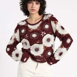Showoffff Maroon Cotton Regular Fit Self Pattern Top-picture-21