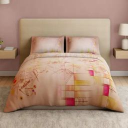 Spaces Cotton Pink Geometric 132 TC Double Size Bedsheet with 2 Pillow Covers-picture-11