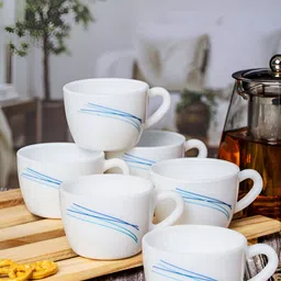 Cello White & Blue Floral Printed Opalware Glossy Mugs Set of Cups and Mugs-image-6