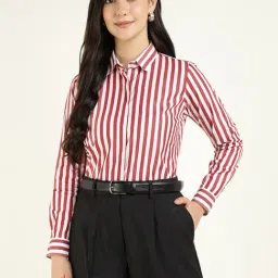 Hancock White & Maroon Cotton Regular Fit Striped Shirt-picture-28