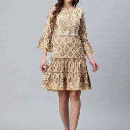 Cottinfab Beige Printed Casual Dress-picture-25