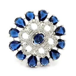 KARATCART Designer Silver-Plated American Diamond Studded Adjustable Finger Ring image 3