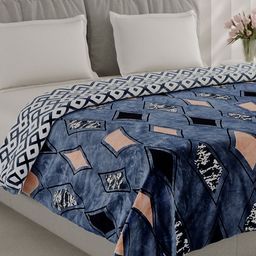 Monte Carlo Blue & Black Geometric Printed AC Room 350 GSM Double Bed Blanket-picture-43