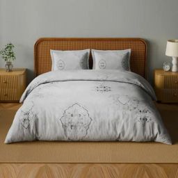 Spaces Cotton Gray Traditional 180 TC Double Size Bedsheet with 2 Pillow Covers-picture-2