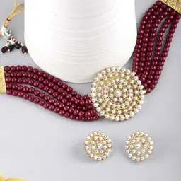 Peora Gold-Plated Beads Kundan Choker Necklace with Big Round Stud Earrings Jewellery Set-picture-23