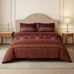 Spaces Cotton Red Solid 210 TC Double Size Bedsheet with 2 Pillow Covers-image-51