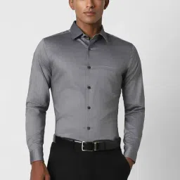 Peter England Elite Grey Cotton Slim Fit Texture Shirt-picture-25