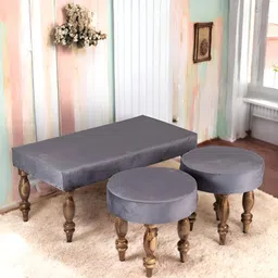 Ikiriya Grey & Brown Sheesham Wood 2 Seater Bench & Stool Set-picture-3
