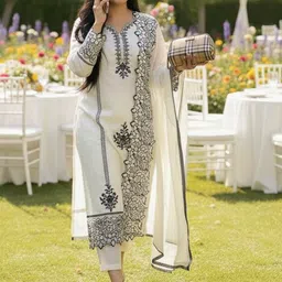 Anni Designer Women Ethnic Motifs Embroidered Regular Thread Work Kurta with Trousers & With Dupatta image 2