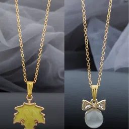 Birado Jewellery Set Of 2 Stainless Steel Gold-Plated Artificial Stones Studded Necklace-image-99