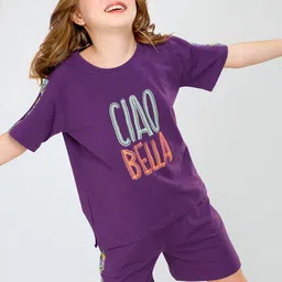 Zeyo Girls Typography Printed Night suit-image-43